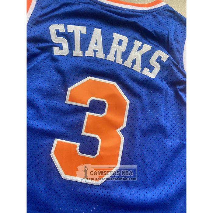 Camiseta New York Knicks John Starks NO 3 Mitchell & Ness Hardwood Classics Azul